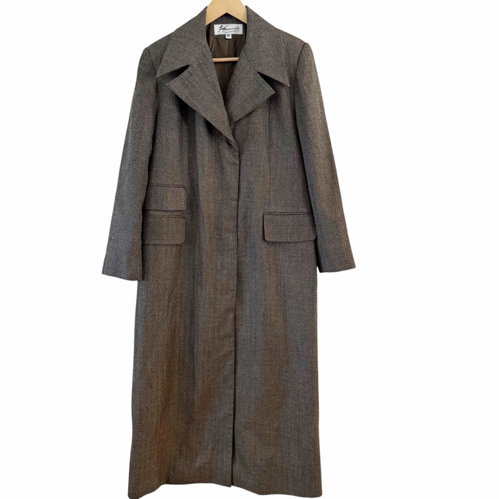 Hannah Trench Coat Hidden Button Front Brown Long Coat Size 8 P
